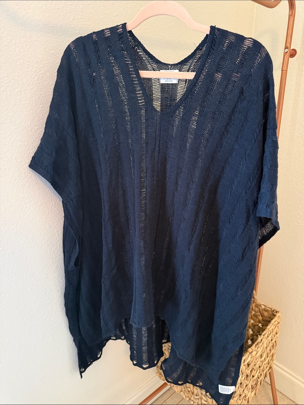 Melrose and Market Navy Blue Open-Knit V-Neck Tunic